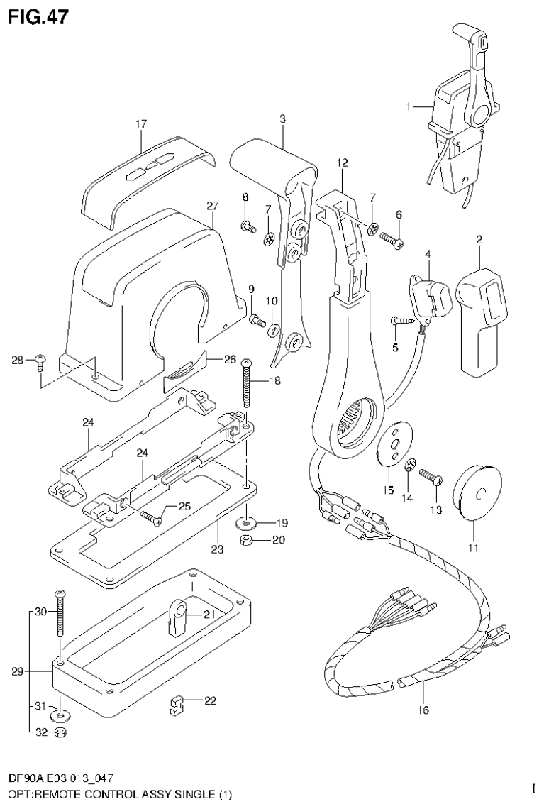Suzuki DF80A, DF90A OPT:REMOTE CONTROL ASSY SINGLE (1) parts diagram